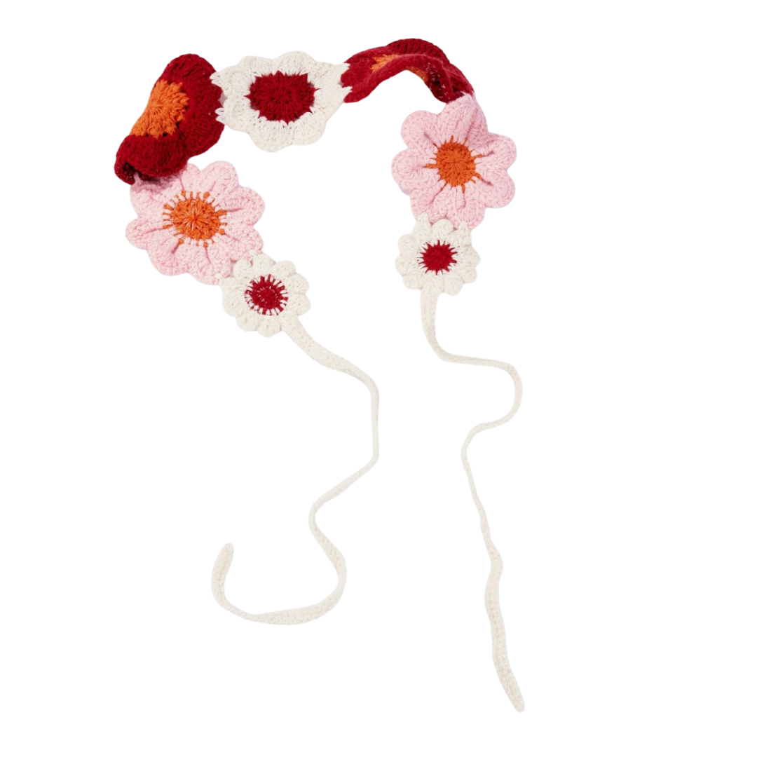 Gehäkeltes Haarband - Rote Blumen